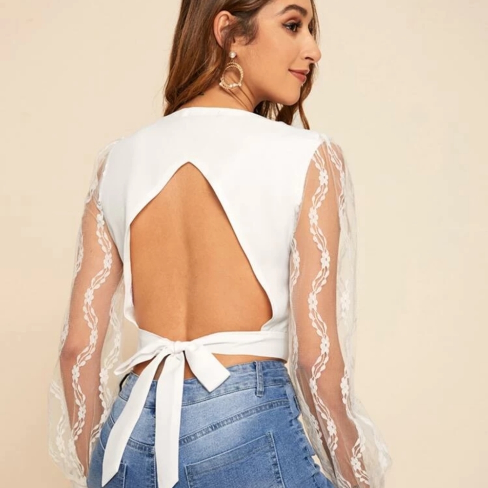 White open tie back top NEW